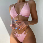 Carregue a imagem no visualizador da Galeria, Sexy Metal Chain String Swimwear Halter Bikinis Set Mujer Swimsuit Women Triangle Ruched Thong Bathing Suit Biquinis Bikini Swim  Amaijoin
