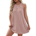 Carregue a imagem no visualizador da Galeria, Womens Summer Floral Lace Boho Beach Mini Dress Round Neck Halter Sleeveless Retro Sexy Cutout A Line Tank Dress Casual Style  Amaijoin
