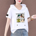 Carregue a imagem no visualizador da Galeria, Short Sleeve Summer Thin White T-shirt Women Casual Fashion Top Loose Style Polyester Fabric Cartoon Design  Amaijoin
