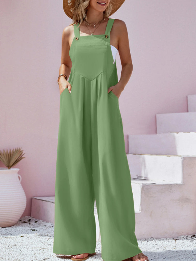 2023 Spring/Summer New Ethnic Style Fashion Solid Color Wide Leg Jumpsuit Quick Sale Tongfa European and American Women's Cross  Amaijoin