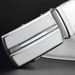 Carregue a imagem no visualizador da Galeria, Elegant White Color Men Women Unisex Leather Belt Genuine Leather Automatic Buckle 3.5cm Width Men Waist Straps for Jeans  Amaijoin
