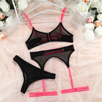 Carregue a imagem no visualizador da Galeria, Sexy Erotic Lingerie Women Bra And Panty Garters 3pcs See-Through Wire Free Solid Underwear Half Cup Push Up Breves Sets  Amaijoin
