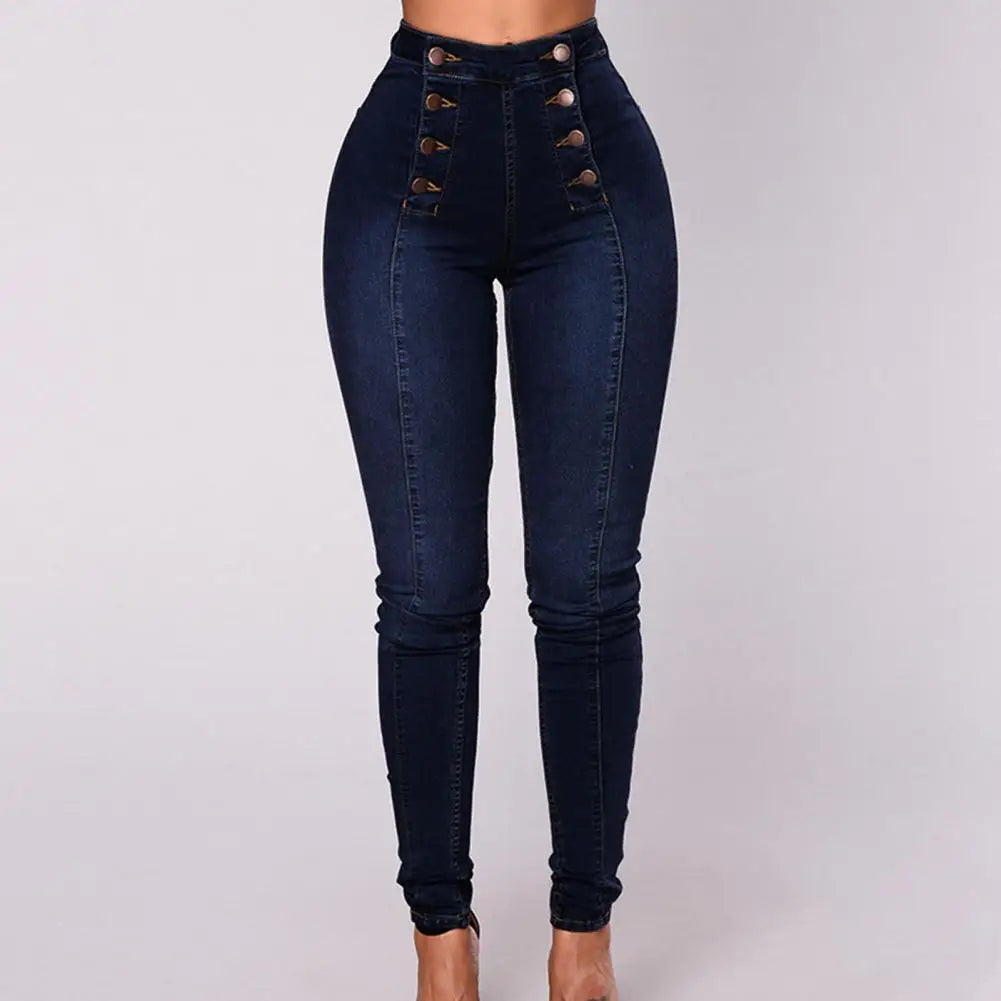 2022 Fashion High Waist Women Pencil Jeans Skinny Hip Lifting Double-breasted Slim Fit Stretchy Denim Pants Sexy Bodycon Jeans  Amaijoin