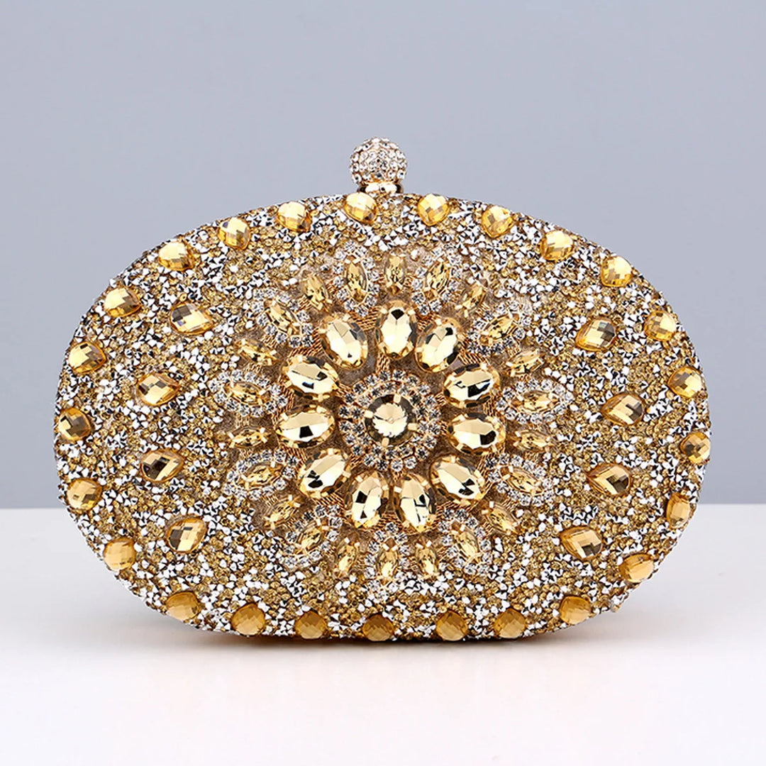 Flower Rhinestones Evening Bags Metal Prom Clutch Diamonds Clutch With Chain Shoulder Handbags Wedding Female Purse  Amaijoin