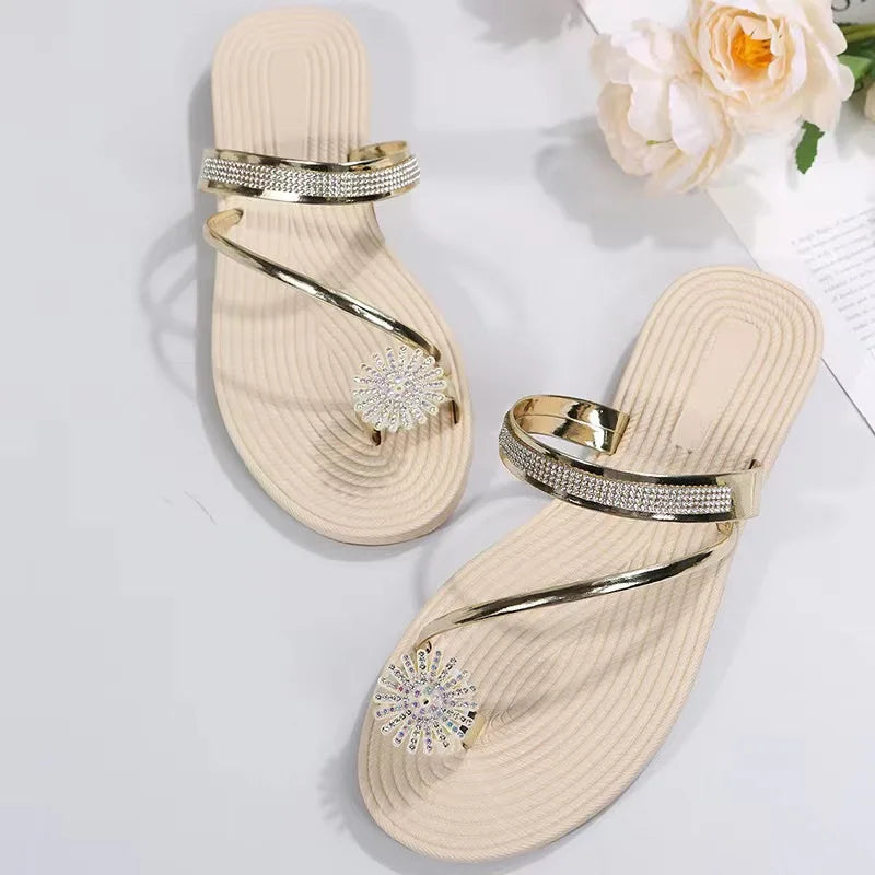 Sandals Women's Summer New Fashion Beach Sandals Rhinestone Flat Slippers Luxury Sandals Women Designers Designer Shoes  Amaijoin