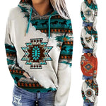 Carregue a imagem no visualizador da Galeria, Womens Casual Geometric Horse Print Long Sleeve Drawstring Pullover Tops, Ethnic Style Hooded Sweatshirt  Amaijoin
