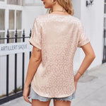 Load image into Gallery viewer, Summer V-Neck Short Sleeve T-shirt Leopard Print Smooth Satin Pullover Blouse Women Casual Tops Streetwear  Amaijoin
