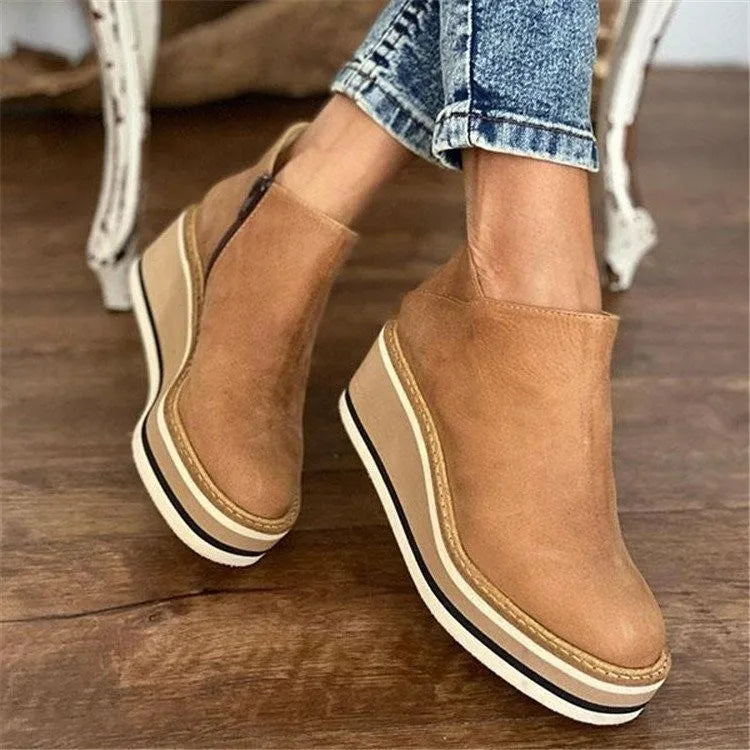 2022 Autumn Ankle Boots Women Fashion Leather Wedge Heel Platform Women's Shoes Short Boots High Heels Boots Botas De Mujer  Amaijoin