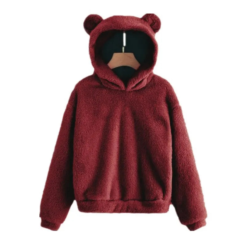 Autumn Winter Women's Hoodies Winter Women Long Sleeve Rabbit Ear Hood Sweatshirt Cute Plush Warm Casual Hoodie Tops  Amaijoin