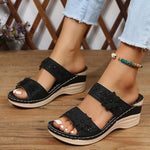 Carregue a imagem no visualizador da Galeria, Summer Women Slippers Plus Size Women&#39;s Shoes Retro Roman Sandals Women Pu Casual Flower Wedge Sandals Platform Slippers Heel  Amaijoin
