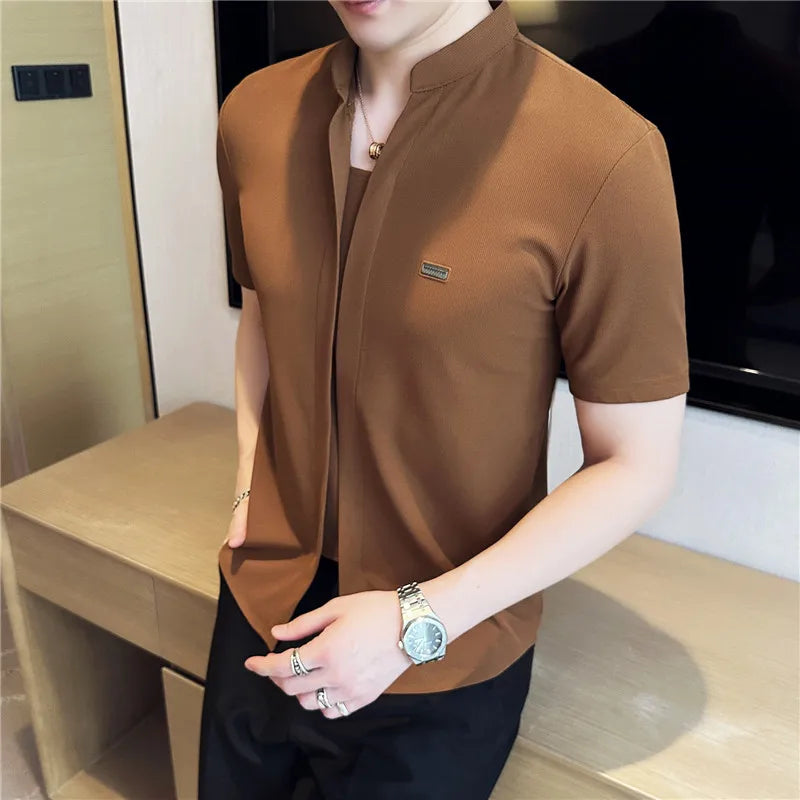 Men's Summer High Quality Casual Short-sleeved Shirts/Male Slim Fit Lapel Fashion Business and Casual Shirt Plus S-4XL  Amaijoin