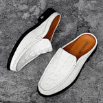 Carregue a imagem no visualizador da Galeria, Black White Half Shoes for Men Genuine Leather Men Muller Shoes Fashion Casual Sandals Men Comfy Lazy Flats Versatile Slippers  Amaijoin
