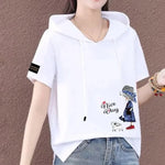 Carregue a imagem no visualizador da Galeria, Short Sleeve Summer Thin White T-shirt Women Casual Fashion Top Loose Style Polyester Fabric Cartoon Design  Amaijoin
