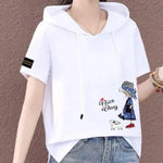 Carregue a imagem no visualizador da Galeria, Short Sleeve Summer Thin White T-shirt Women Casual Fashion Top Loose Style Polyester Fabric Cartoon Design  Amaijoin
