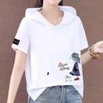 Carregue a imagem no visualizador da Galeria, Short Sleeve Summer Thin White T-shirt Women Casual Fashion Top Loose Style Polyester Fabric Cartoon Design  Amaijoin
