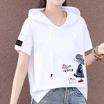 Carregue a imagem no visualizador da Galeria, Short Sleeve Summer Thin White T-shirt Women Casual Fashion Top Loose Style Polyester Fabric Cartoon Design  Amaijoin
