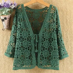 Carregue a imagem no visualizador da Galeria, Sexy Hollow Lace Sunscreen Cardigan Sweater Women Wide Loose Air Conditioning Knitted Sweater Thin Section Female Spring Autumn  Amaijoin
