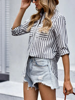 Carregue a imagem no visualizador da Galeria, Women&#39;s Spring/Summer 2024 New Striped Single Breasted Long Sleeve Shirt Women Elegant and Youth Woman Stylish Blouse  Amaijoin
