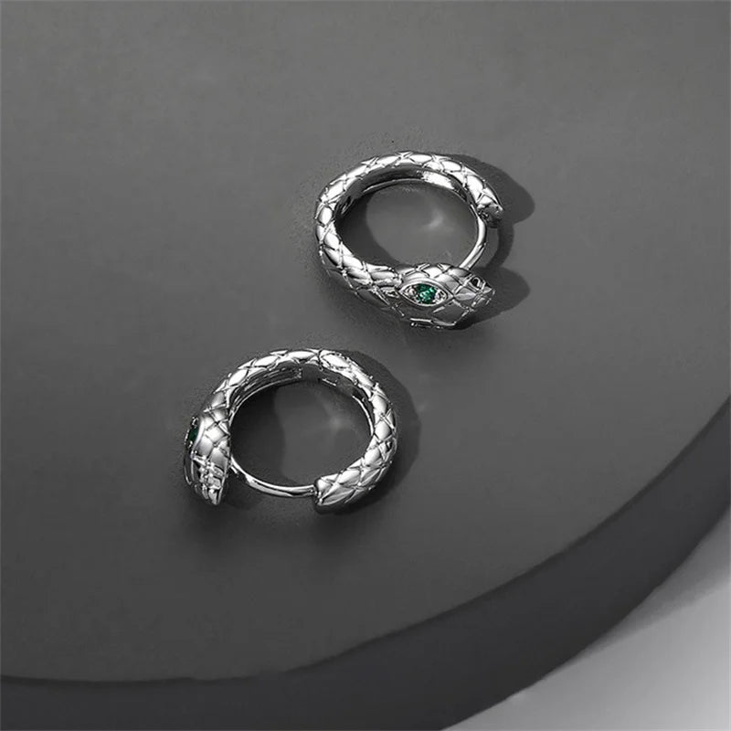 New Arrival Zircon Snake Earrings For Men Jewelry Personality Hoops 925 Sterling Silver Earrings Male Ear Accessories  Amaijoin