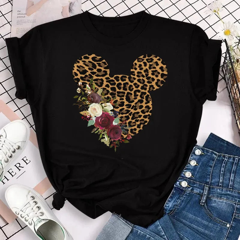 New T-shirts for Women Fashion Heart Minnie Print T Shirt Streetwear Clothes Kawaii Mickey Mouse Disney T Shirt Female Tops  Amaijoin