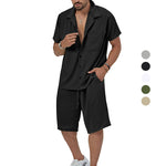 Carregue a imagem no visualizador da Galeria, Men&#39;s Summer Casual Short Sleeved Shorts Simple Family Set Shirt Outdoor 2-Piece Breathable Beach Set  Amaijoin
