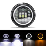 Carregue a imagem no visualizador da Galeria, 7&quot; Round LED Headlight Cafe Racer for Yamaha Harley Road King Jeep Wrangler Jk Halo Angel Eyes 7 Inch Motorcycle LED Headlight  Amaijoin
