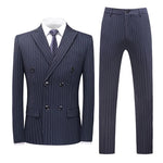 Carregue a imagem no visualizador da Galeria, ( Jacket + Vest + Pants ) Groom Wedding Dress Boutique Striped Formal Double Breasted Suit 3pce Set Mens Casual Business Suit  Amaijoin
