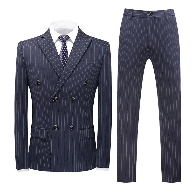 ( Jacket + Vest + Pants ) Groom Wedding Dress Boutique Striped Formal Double Breasted Suit 3pce Set Mens Casual Business Suit  Amaijoin