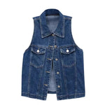 Carregue a imagem no visualizador da Galeria, Deep Blue Summer Denim Vest Tops For Woman 2024 Streetwear Chic Retro Sleeveless Jeans Waistcoat Clothes  Amaijoin
