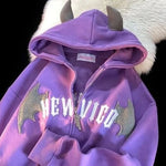 Carregue a imagem no visualizador da Galeria, American Retro Little Devil Embroidered Zipper Hoodie Women Y2K Street Fashion Trend Joker Sweatshirt Couple Casual Loose Hoodie  Amaijoin
