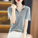 Carregue a imagem no visualizador da Galeria, Clothing Short Sleeve Tee T-shirt Woman Plain Polo Neck Shirts for Women Red Tops Sale Luxury Youth Synthetic Aesthetic V Cotton  Amaijoin
