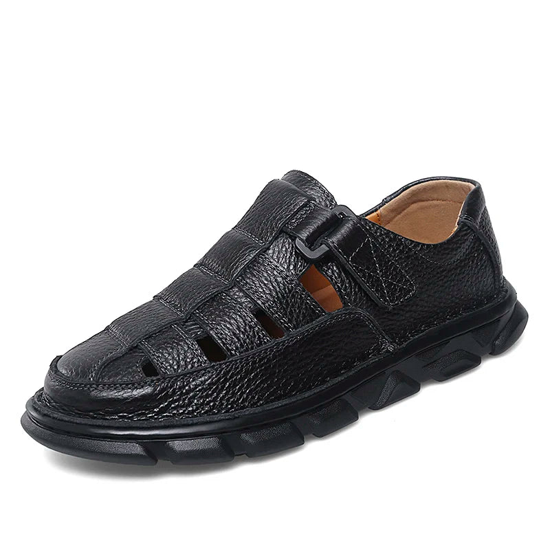 Genuine Leather Sandals for Men Casual Wear-Resistant Non-slip Breathable Trendy All-match Round Toe Platform Shoes Summer Main  Amaijoin