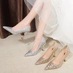 Carregue a imagem no visualizador da Galeria, Lucyever Gold Silver Sequins Women Pumps 2022 Luxury Crystal High Heel Party Wedding Shoes Woman Elegant Pointed Toe Pumps Mujer  Amaijoin
