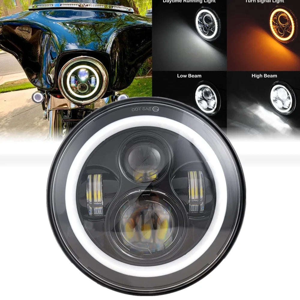 7Inch Motorcycle Led Headlight For Street Glide Softail FatBoy Cafe Racer Chopper Honda Universal Modified 7Inch Round Headlamp  Amaijoin