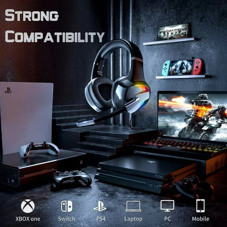 RGB Gaming Headset with Noise Canceling Microphone Surround Sound LED Headphones for PS5 PS4 Xbox One PC Laptop Mac Computer PC  Amaijoin