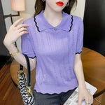 Carregue a imagem no visualizador da Galeria, Clothing White Tops Polo Neck Shirts for Women Purple T-shirt Woman Knit Short Sleeve Tee V Y2k Fashion Sale with Collar Luxury  Amaijoin
