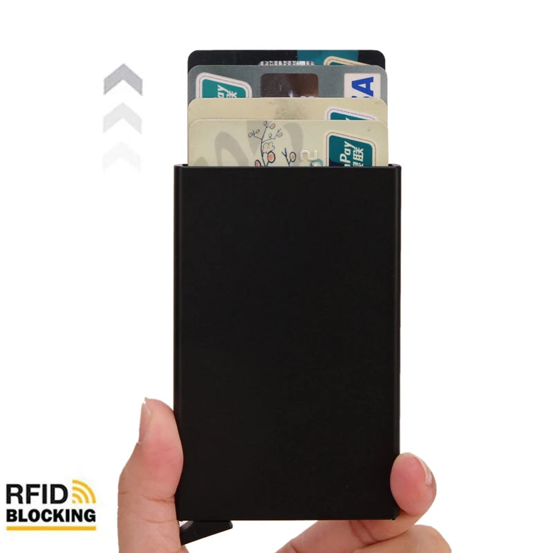 Rfid Smart Wallet Card Holder Metal Thin Slim Men Women Wallets Pop Up Minimalist Wallet Small Black Purse Vallet Walets for Men  Amaijoin