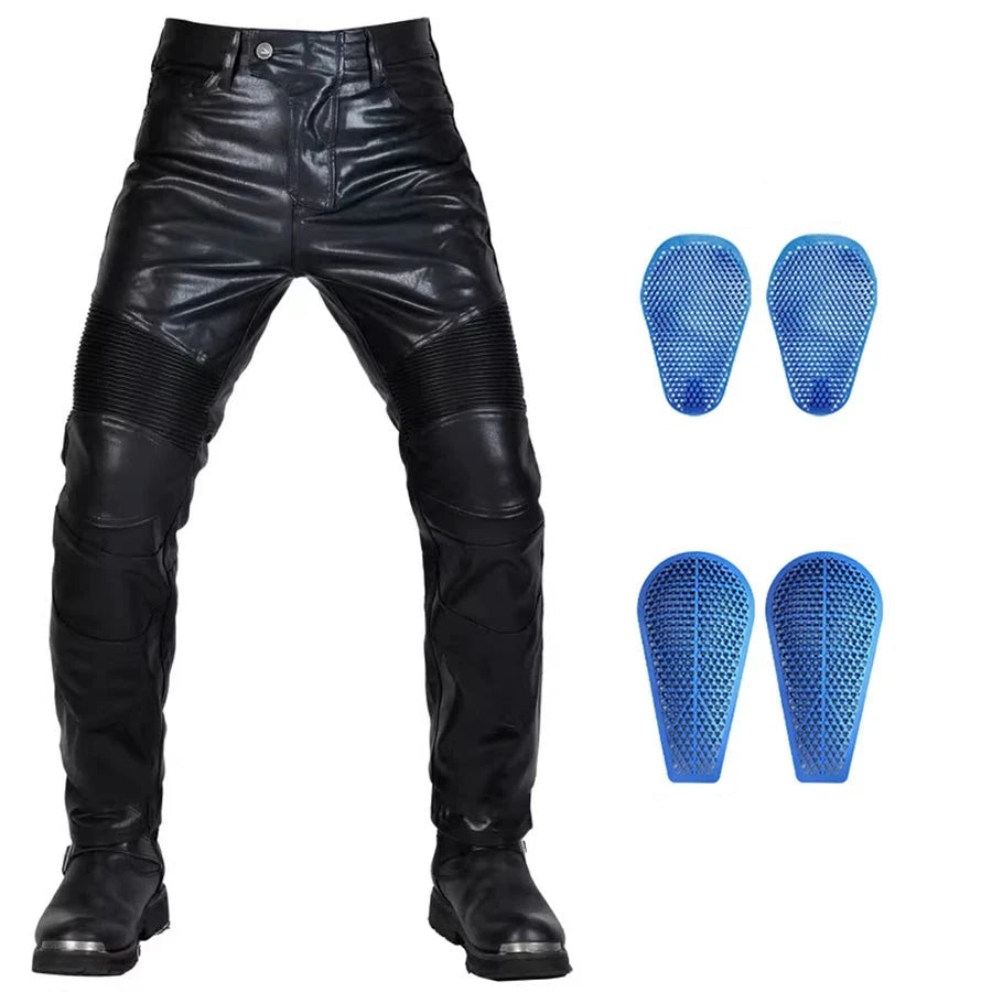 NEW Motorcycle Riding Jeans Motocross Racing Pants PU Leather Biker Trousers Waterproof Windproof Men With 4X CE Knee Hip Pad  Amaijoin