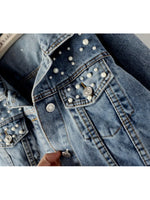 Load image into Gallery viewer, 2024 Women&#39;s Short Denim Jacket Beaded Pearl Jacket Loose Spring and Autumn New Denim Jacket  Amaijoin
