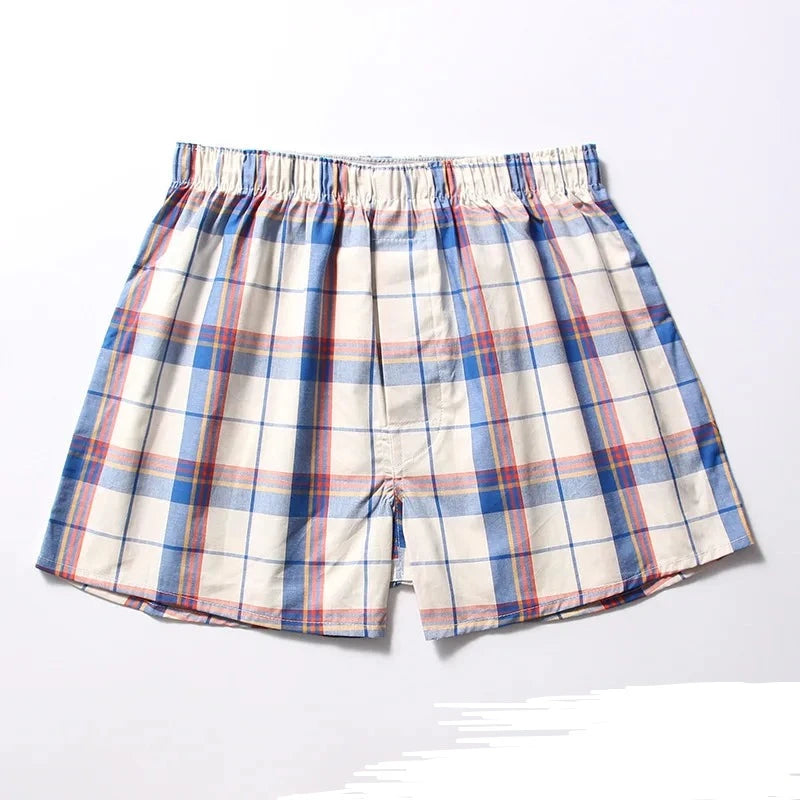 Summer thin Fashion casual plaid sleep bottoms men 100% cotton shorts sleepwear male pajamas Arrow pants S  Amaijoin