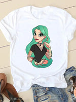 Carregue a imagem no visualizador da Galeria, Women&#39;s T-shirt Short Sleeve Cartoon Graphic Casual Tee Clothes College 90s Style Interconnection Princess Fashion Female  Amaijoin
