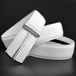 Carregue a imagem no visualizador da Galeria, Elegant White Color Men Women Unisex Leather Belt Genuine Leather Automatic Buckle 3.5cm Width Men Waist Straps for Jeans  Amaijoin
