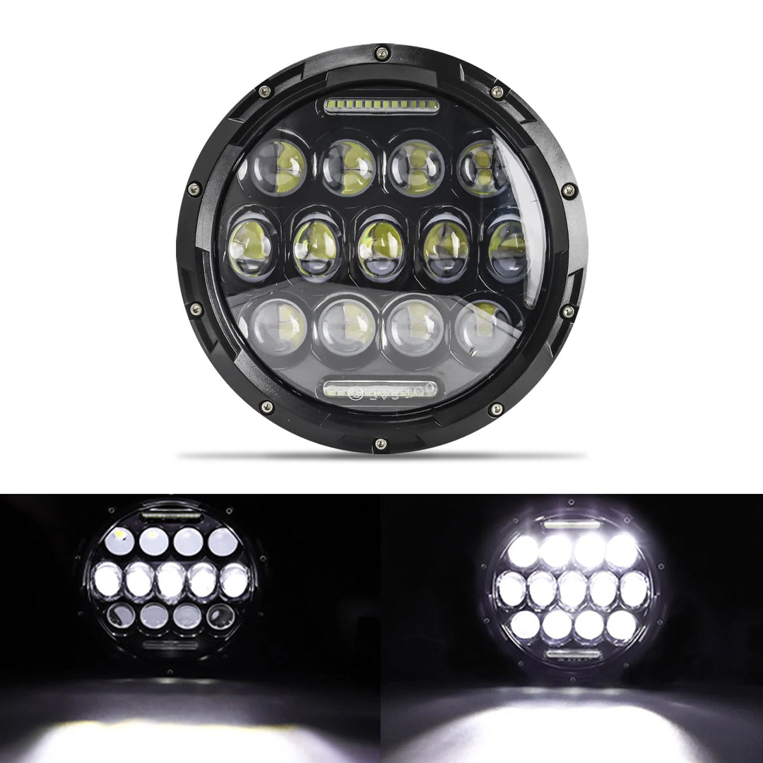 7" Round LED Headlight Cafe Racer for Yamaha Harley Road King Jeep Wrangler Jk Halo Angel Eyes 7 Inch Motorcycle LED Headlight  Amaijoin