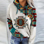 Carregue a imagem no visualizador da Galeria, Womens Casual Geometric Horse Print Long Sleeve Drawstring Pullover Tops, Ethnic Style Hooded Sweatshirt  Amaijoin
