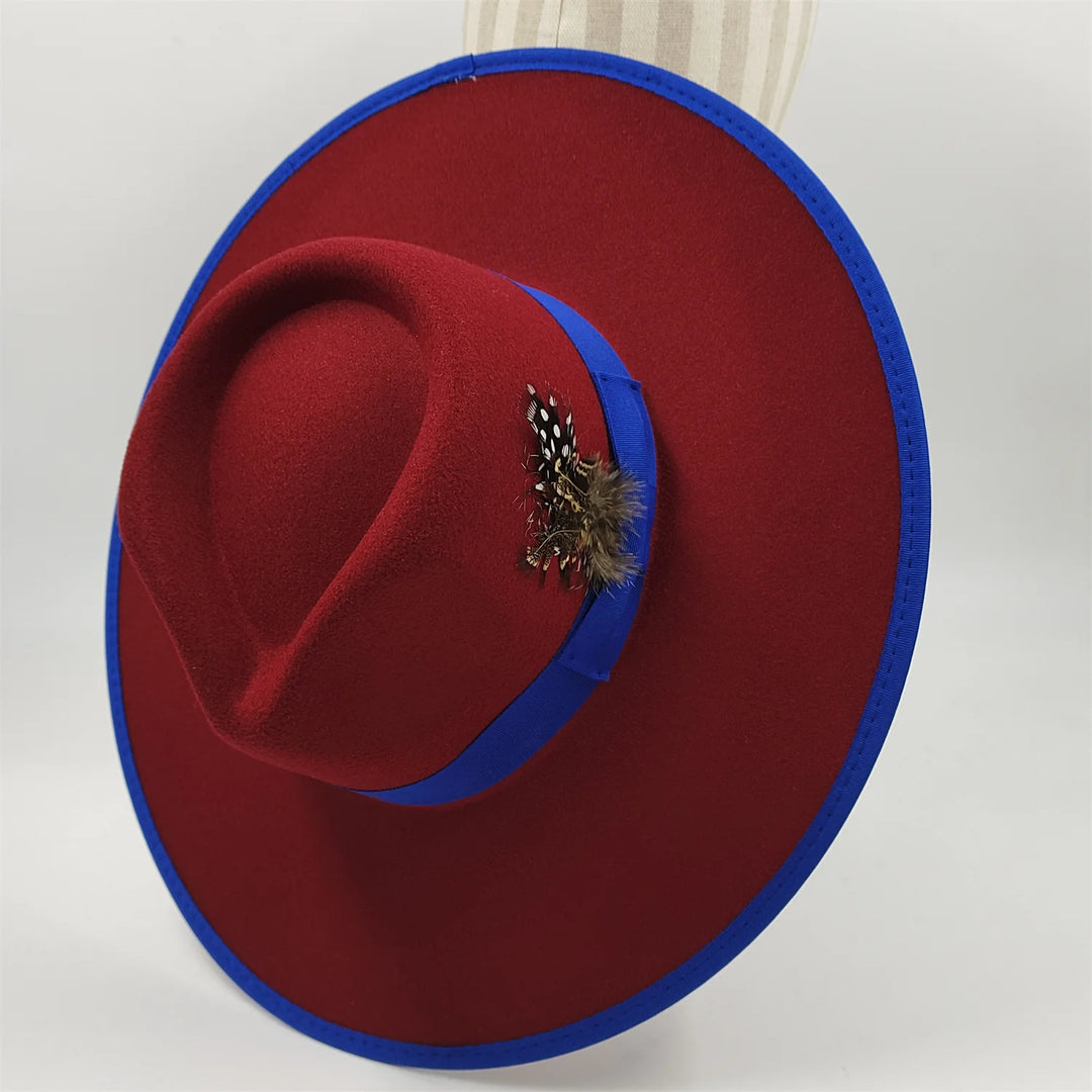 Hand-painted Fedora Hat Men's and Women's Hat Panama Spring Autumn Fashion with Wrapped Feather Wool Fedora Hat Big Brim  Amaijoin