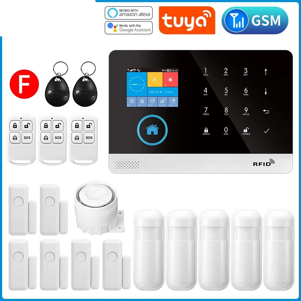 Gautone Tuya Smart Wifi Home Security Alarm System Wireless GSM Fire Alarm System Panel Smart Life App Control work with Alexa  Amaijoin