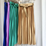 Load image into Gallery viewer, 2024 New High Waist Elegant Stain Women&#39;s Pleated Skirts with Belted Solid Skirts Mi-long Umbrella Skirt Spring Summer  Amaijoin
