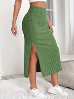 Load image into Gallery viewer, Ribbed Knit Side Split Skirt Casual Solid Long Skirt Sexy High Waist Split Midi Skirts Office Lady Bodycon A Line Skirts  Amaijoin
