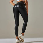 Carregue a imagem no visualizador da Galeria, Women Black Pu Leather Pants High Waist Leather Sexy Leggings Trousers Women Thick Stretch Pantalon Mujer  Amaijoin
