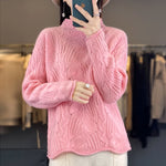 Carregue a imagem no visualizador da Galeria, 100% Australian Wool Sweater Solid Color Knitted Hollow Half High Collar Women&#39;s Pullover Sweater Slim Fit Exquisite Thin Style  Amaijoin
